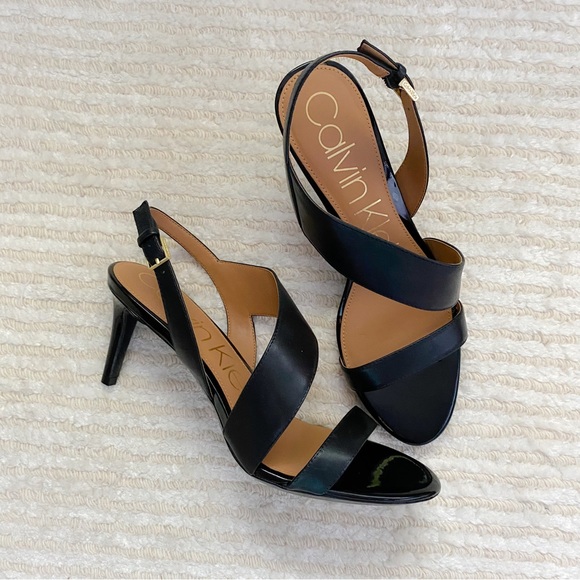 NWT Calvin Klein Lancy Nappa black heeled dress sandals - Picture 3 of 14